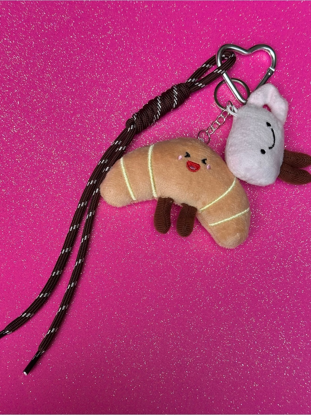 Cute Croissant and Coffee Cup plush keychain Bag charm